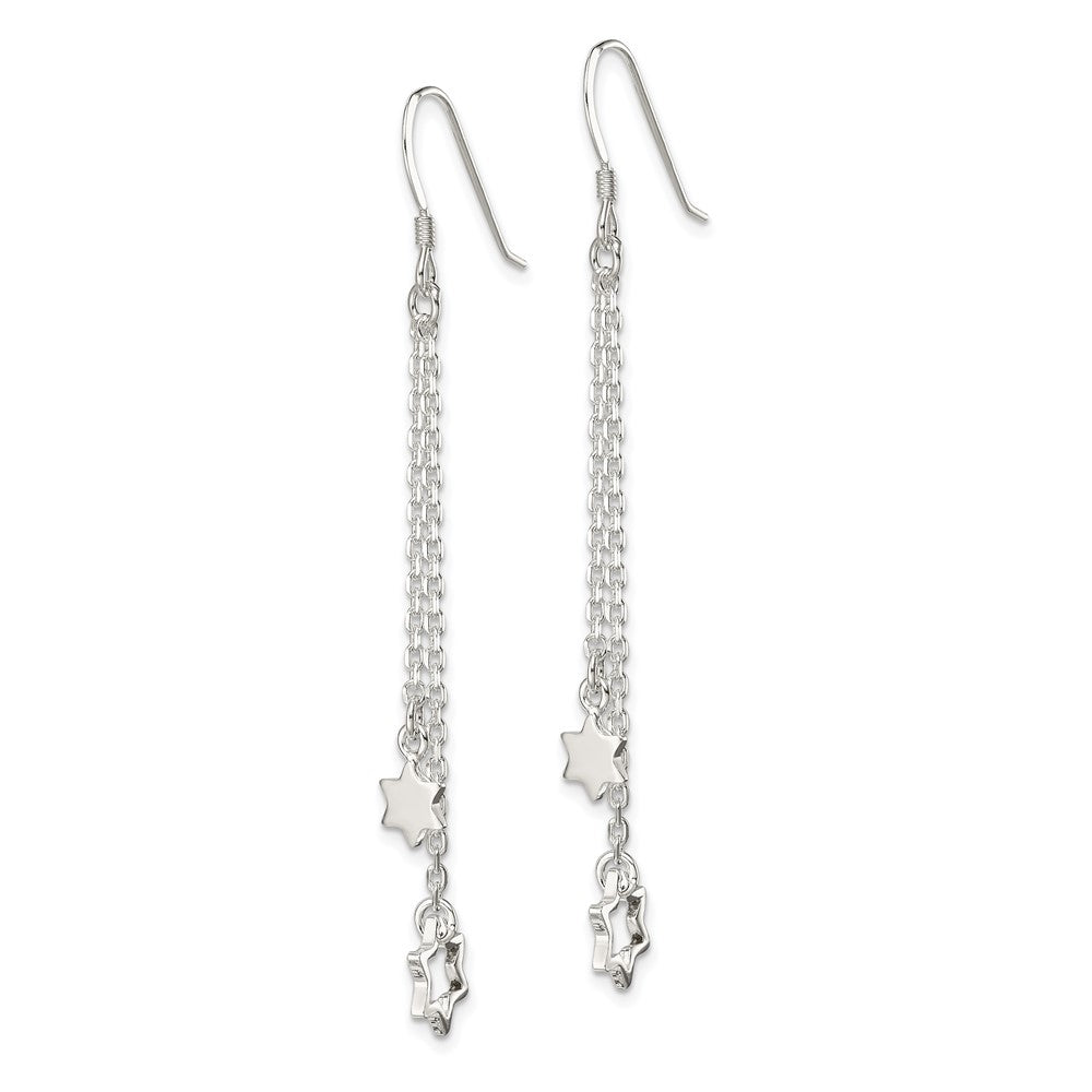 QE13454 Sterling Silver Polished Star of David Chain Dangle Earrings