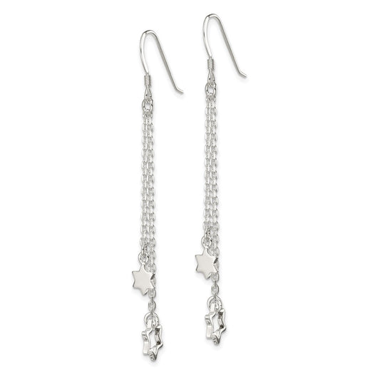 QE13454 Sterling Silver Polished Star of David Chain Dangle Earrings