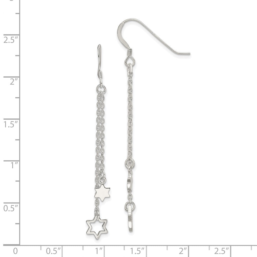 QE13454 Sterling Silver Polished Star of David Chain Dangle Earrings