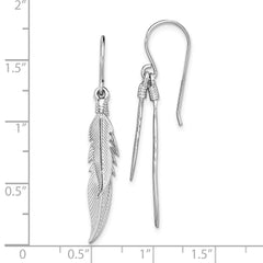 QE13482 Sterling Silver Rhodium-plated Polished Feathers Dangle Earrings
