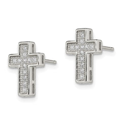 QE13489 Sterling Silver Rhodium-plated CZ Cross Post Earrings