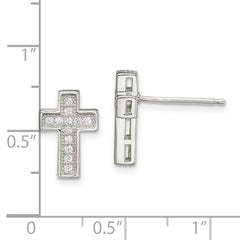 QE13489 Sterling Silver Rhodium-plated CZ Cross Post Earrings
