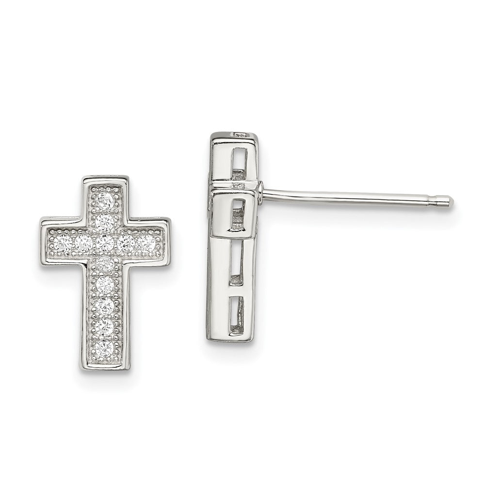 QE13489 Sterling Silver Rhodium-plated CZ Cross Post Earrings