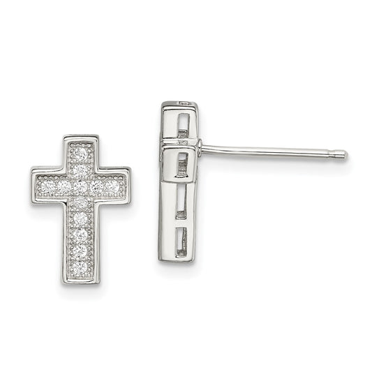 QE13489 Sterling Silver Rhodium-plated CZ Cross Post Earrings