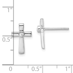 QE13499 Sterling Silver Rhodium-plated Polished CZ Cross Post Earrings