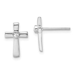 QE13499 Sterling Silver Rhodium-plated Polished CZ Cross Post Earrings