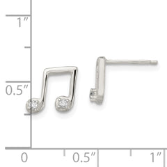QE13543 Sterling Silver Polished CZ Musical Notes Post Earrings