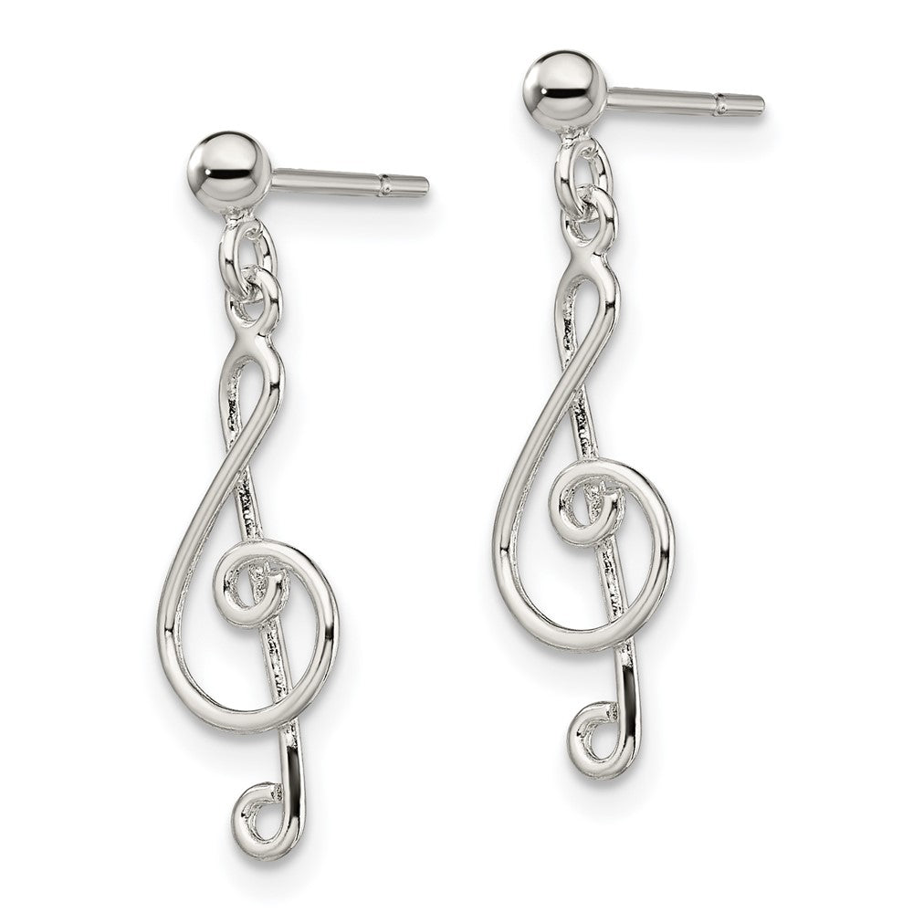QE13546 Sterling Silver Polished Treble Clef Post Dangle Earrings