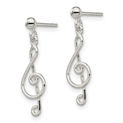 QE13546 Sterling Silver Polished Treble Clef Post Dangle Earrings