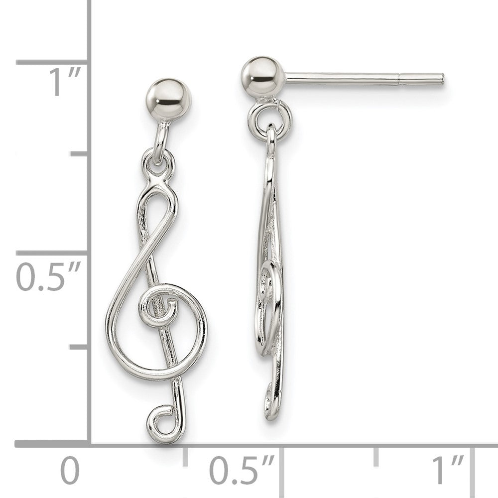 QE13546 Sterling Silver Polished Treble Clef Post Dangle Earrings