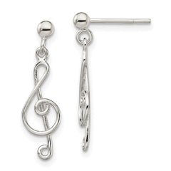 QE13546 Sterling Silver Polished Treble Clef Post Dangle Earrings