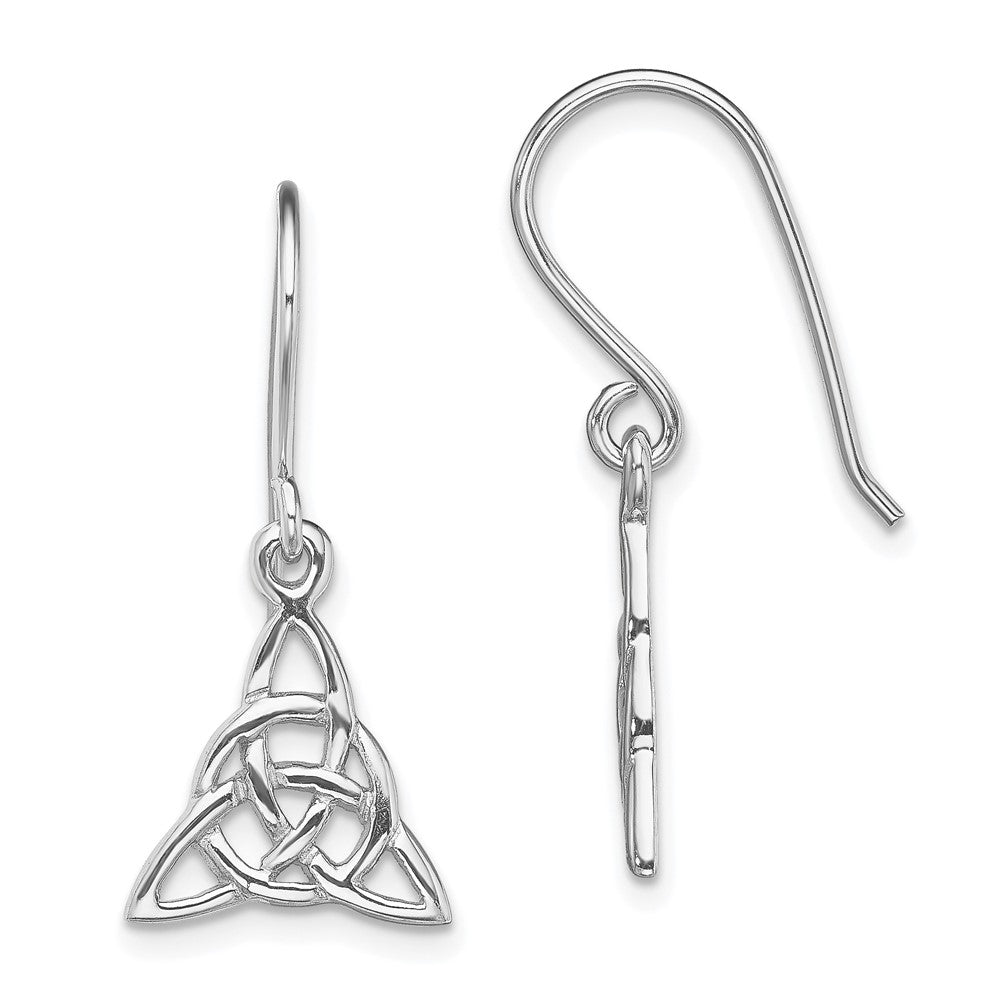QE13550 Sterling Silver Rhodium-plated Polished Trinity Knot Dangle Earrings