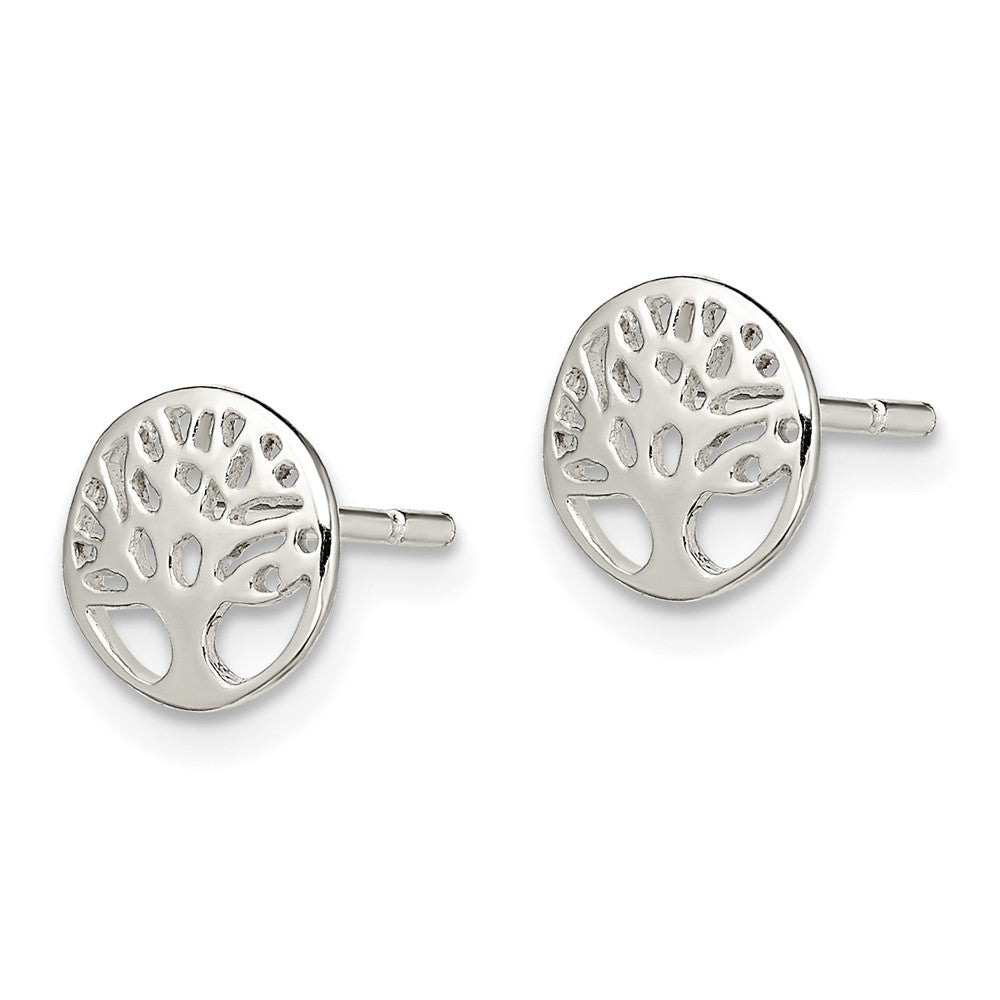 QE13558 Sterling Silver Rhodium-plated Tree Post Earrings