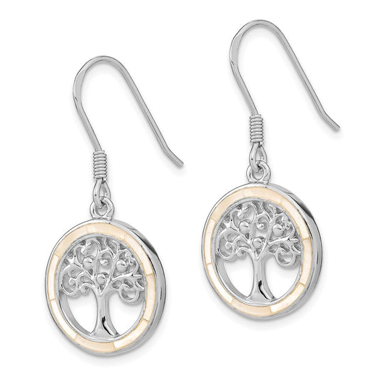 QE13560 Sterling Silver Rhodium-plated White MOP Tree of Life Earrings