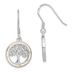QE13560 Sterling Silver Rhodium-plated White MOP Tree of Life Earrings
