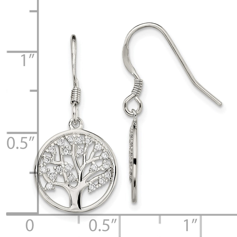 QE13562 Sterling Silver Rhod-pltd CZ Tree of Life Dangle Shepherd Hook Earrings