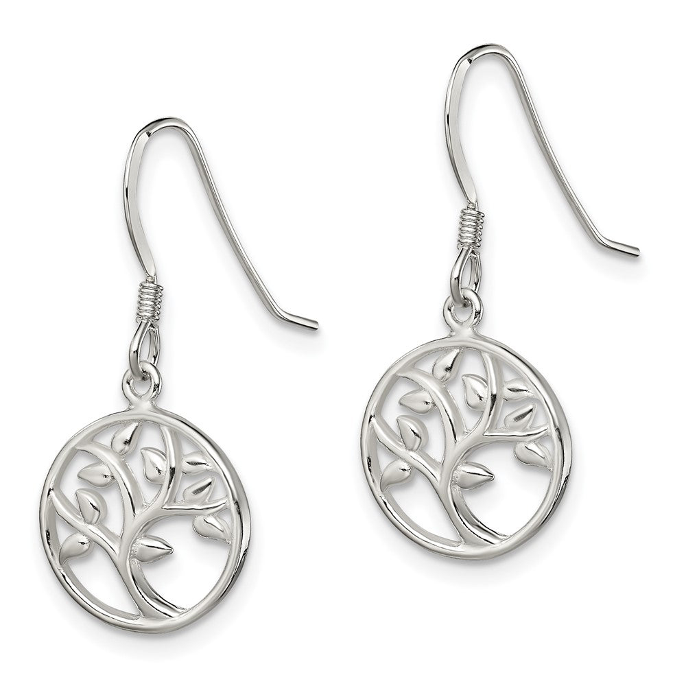 QE13563 Sterling Silver Polished Tree Dangle Shepherd Hook Earrings