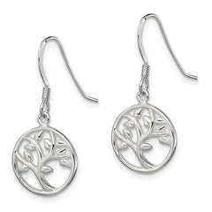QE13563 Sterling Silver Polished Tree Dangle Shepherd Hook Earrings
