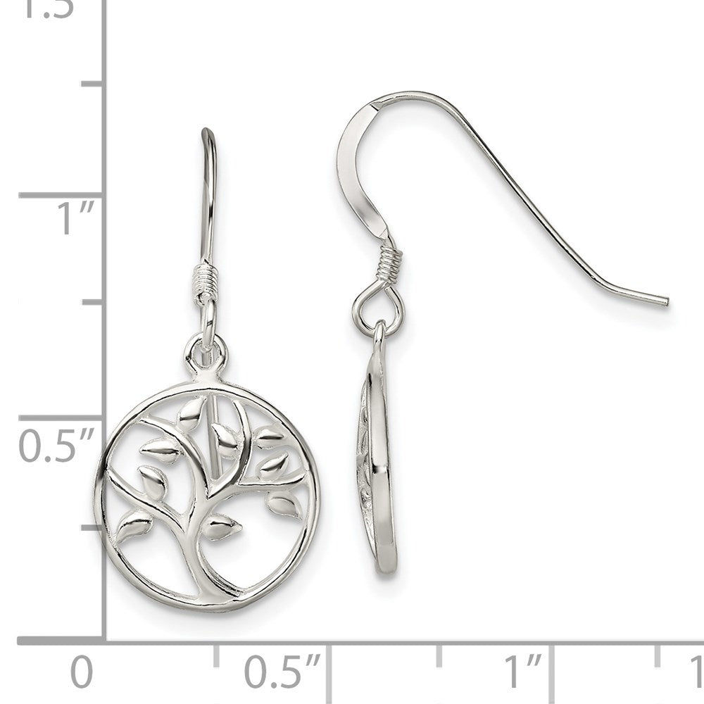 QE13563 Sterling Silver Polished Tree Dangle Shepherd Hook Earrings