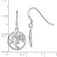 QE13563 Sterling Silver Polished Tree Dangle Shepherd Hook Earrings
