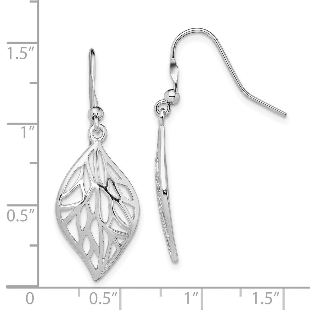 QE13564 Sterling Silver Rhodium-plated Leaf Polished Dangle Earrings