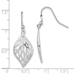 QE13564 Sterling Silver Rhodium-plated Leaf Polished Dangle Earrings