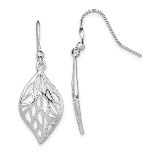 QE13564 Sterling Silver Rhodium-plated Leaf Polished Dangle Earrings