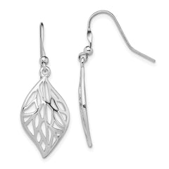 QE13564 Sterling Silver Rhodium-plated Leaf Polished Dangle Earrings