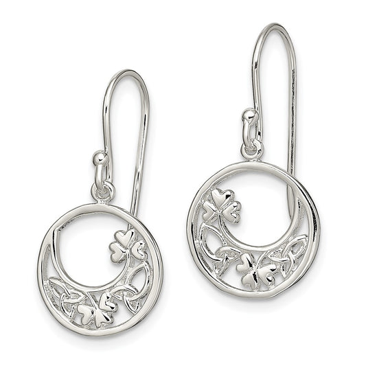 QE13567 Sterling Silver Rhodium-plated Circle Clover/Celtic Knot Dangle Earrings