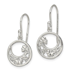QE13567 Sterling Silver Rhodium-plated Circle Clover/Celtic Knot Dangle Earrings