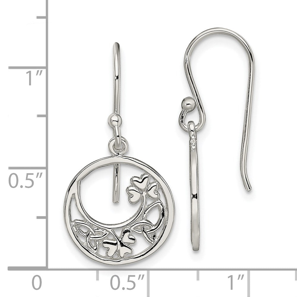 QE13567 Sterling Silver Rhodium-plated Circle Clover/Celtic Knot Dangle Earrings