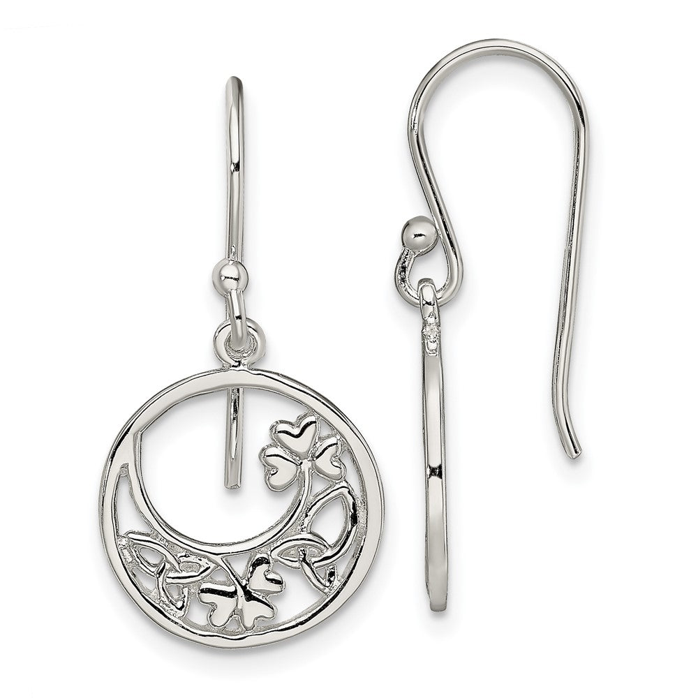 QE13567 Sterling Silver Rhodium-plated Circle Clover/Celtic Knot Dangle Earrings
