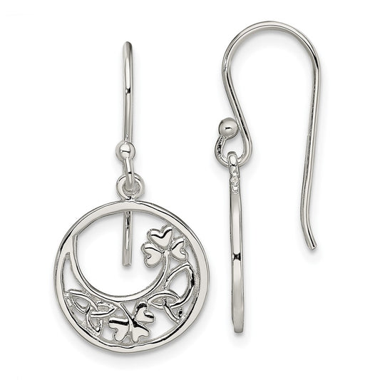 QE13567 Sterling Silver Rhodium-plated Circle Clover/Celtic Knot Dangle Earrings