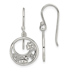 QE13567 Sterling Silver Rhodium-plated Circle Clover/Celtic Knot Dangle Earrings