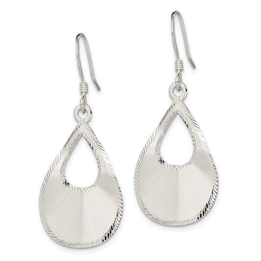 QE13580 Sterling Silver Polished & Laser-cut Teardrop Dangle Earrings