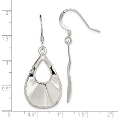 QE13580 Sterling Silver Polished & Laser-cut Teardrop Dangle Earrings