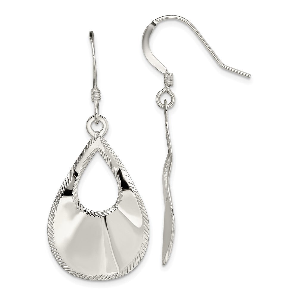 QE13580 Sterling Silver Polished & Laser-cut Teardrop Dangle Earrings
