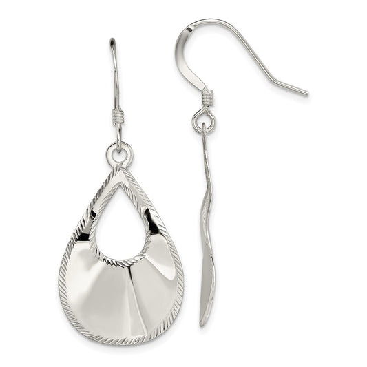 QE13580 Sterling Silver Polished & Laser-cut Teardrop Dangle Earrings