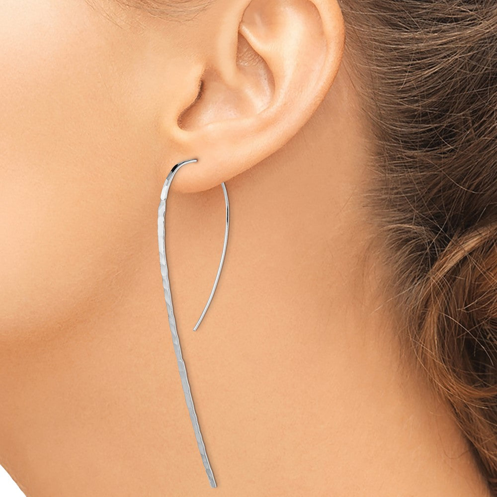 QE13584 Sterling Silver Rhodium-plated Polished Textured Threader Earrings