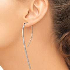 QE13584 Sterling Silver Rhodium-plated Polished Textured Threader Earrings