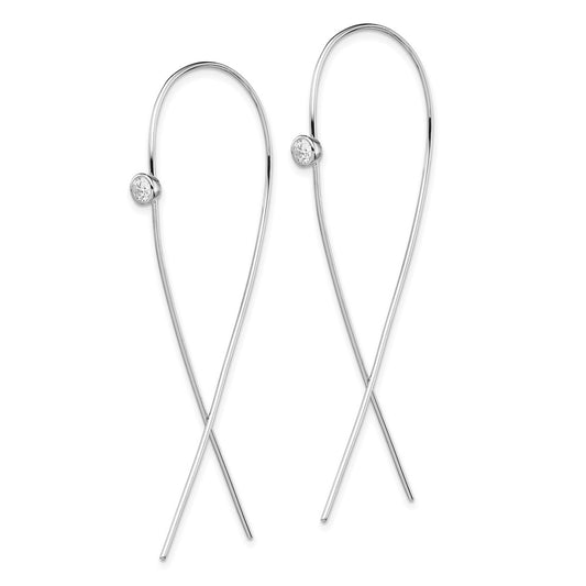 QE13585 Sterling Silver Rhodium-plated Polished CZ Threader Earrings