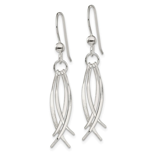 QE13595 Sterling Silver Polished & Curved Design Dangle Earrings