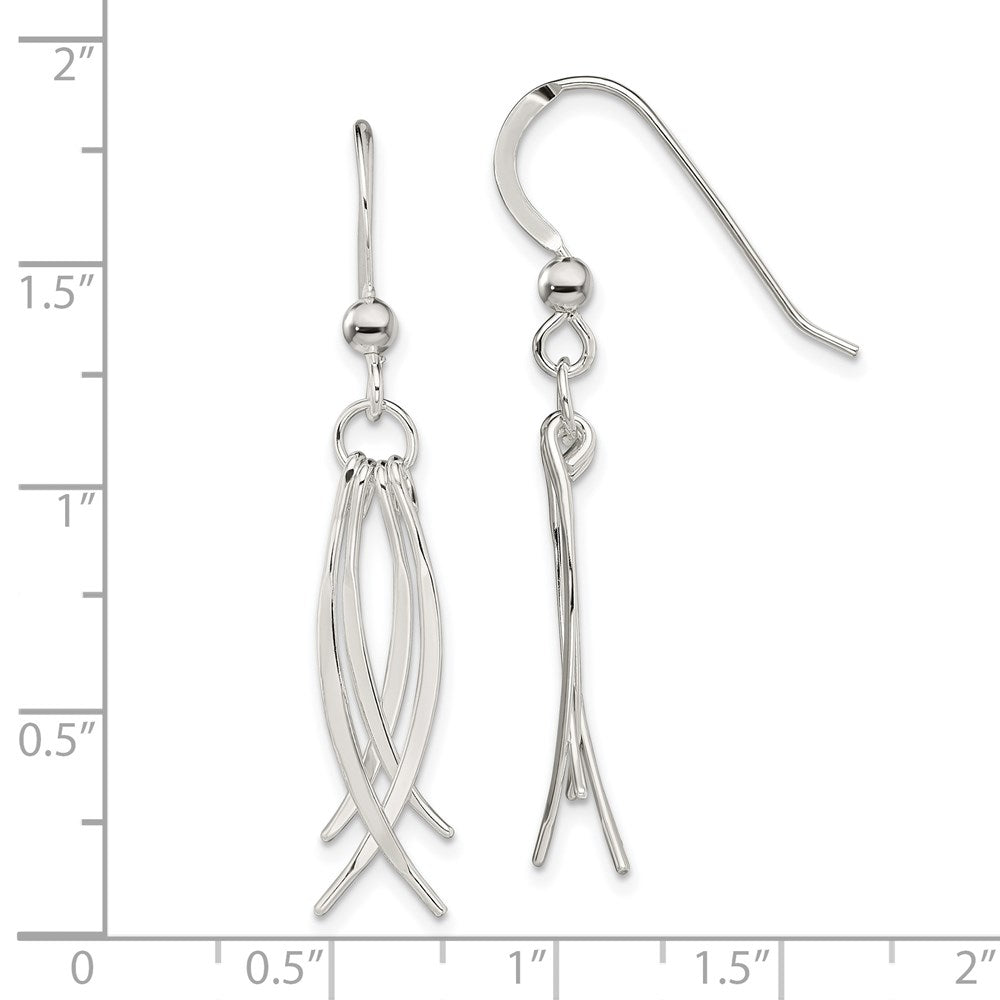 QE13595 Sterling Silver Polished & Curved Design Dangle Earrings