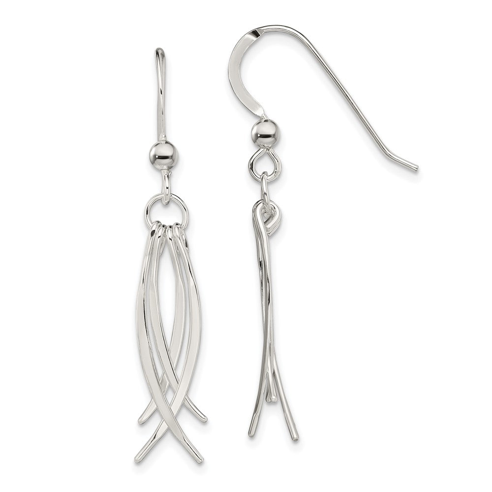 QE13595 Sterling Silver Polished & Curved Design Dangle Earrings