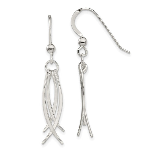 QE13595 Sterling Silver Polished & Curved Design Dangle Earrings