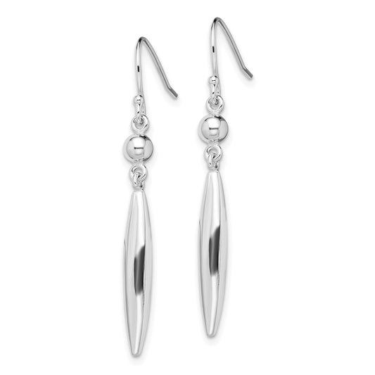 QE13596 Sterling Silver Polished Bead & Elongated Oval Dangle Earrings