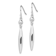 QE13596 Sterling Silver Polished Bead & Elongated Oval Dangle Earrings