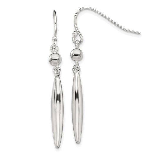 QE13596 Sterling Silver Polished Bead & Elongated Oval Dangle Earrings