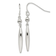 QE13596 Sterling Silver Polished Bead & Elongated Oval Dangle Earrings