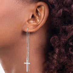 QE13600 Sterling Silver Rhodium-plated Polished Latin Cross Threader Earrings